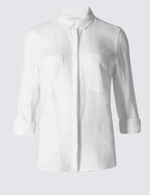 PETITE Pure Linen Long Sleeve Shirt